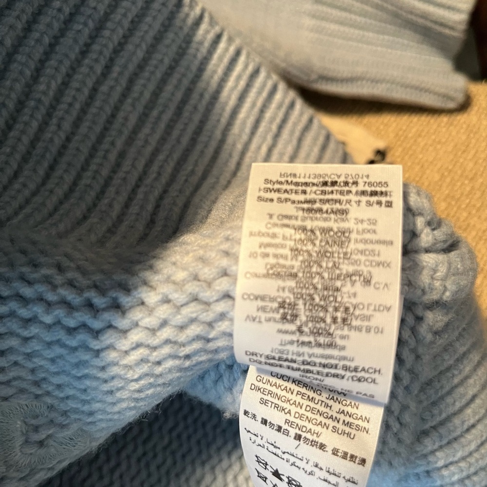 NWT Tory Burch Oversized Crew Neck Wool Sweater Dove Blue Size Small - Picture 13 of 13